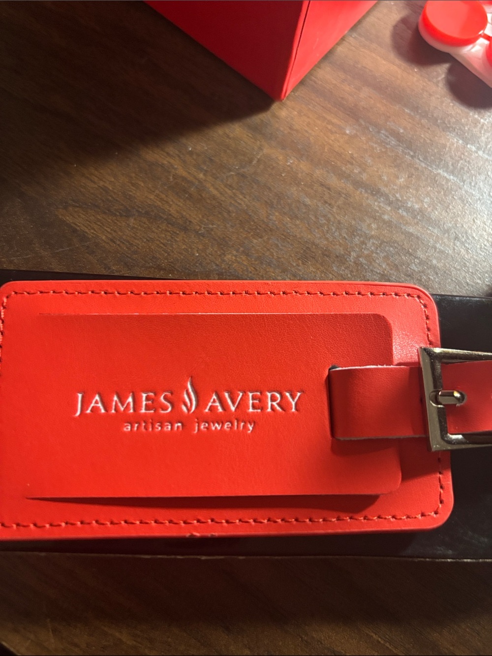 James Avery Red Leather ID Luggage Tag with Buckle